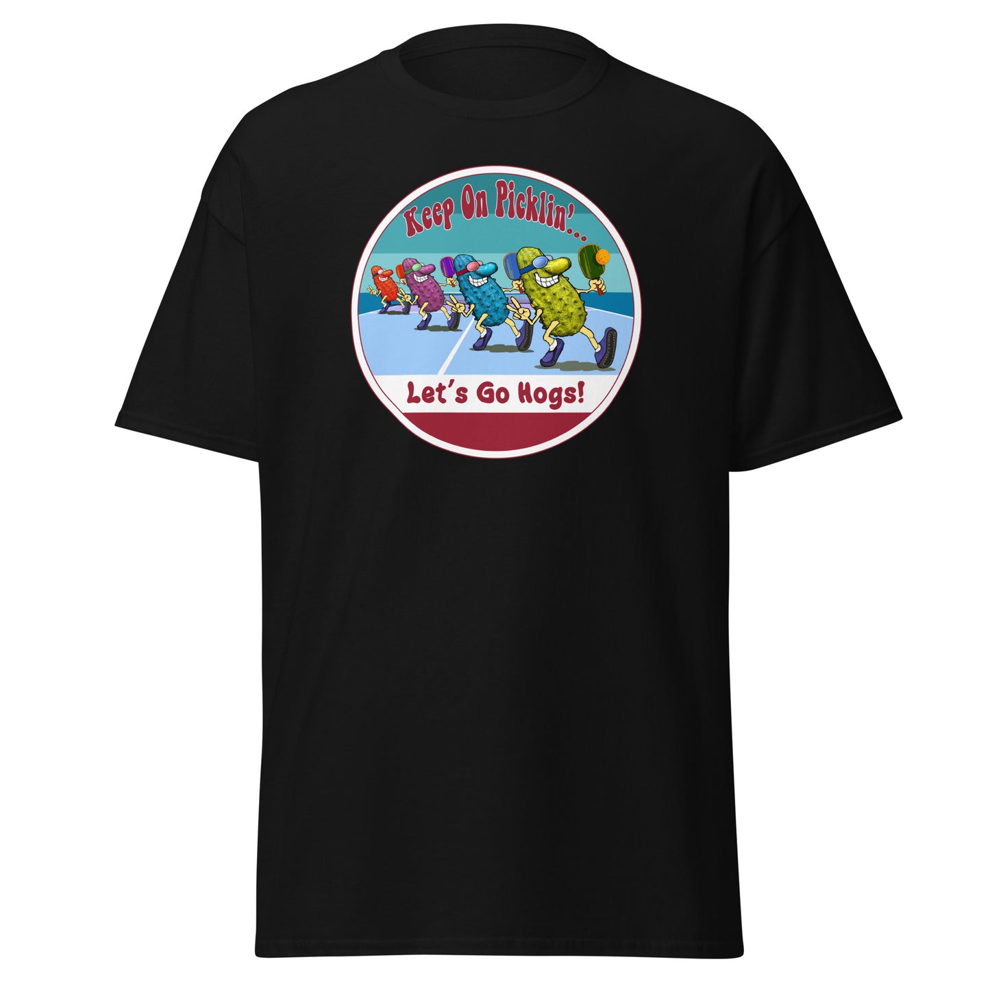 Arkansas Razorbacks Pickleball Shirt, Short-sleeve Tee, Retro Stripes Graphic