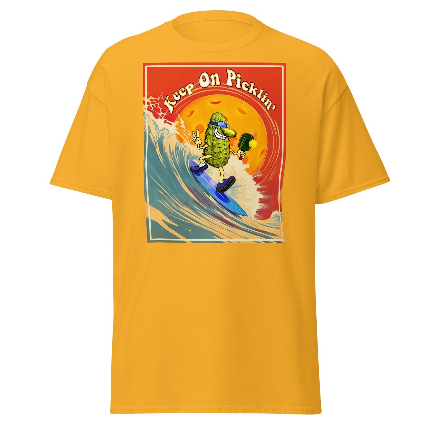 Fun Pickleball T-shirt, Keep On Picklin', Surfer, Short-sleeve T-shirt