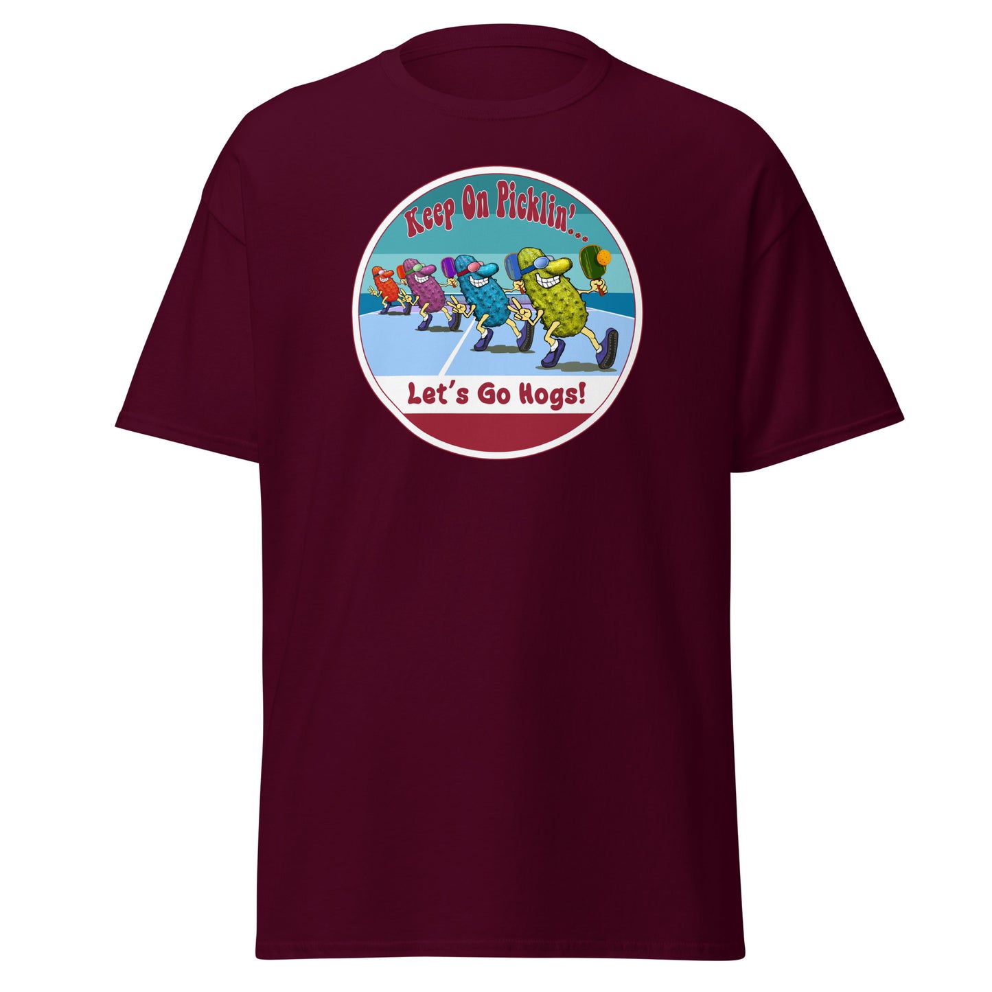 Arkansas Razorbacks Pickleball Shirt, Short-sleeve Tee, Retro Stripes Graphic