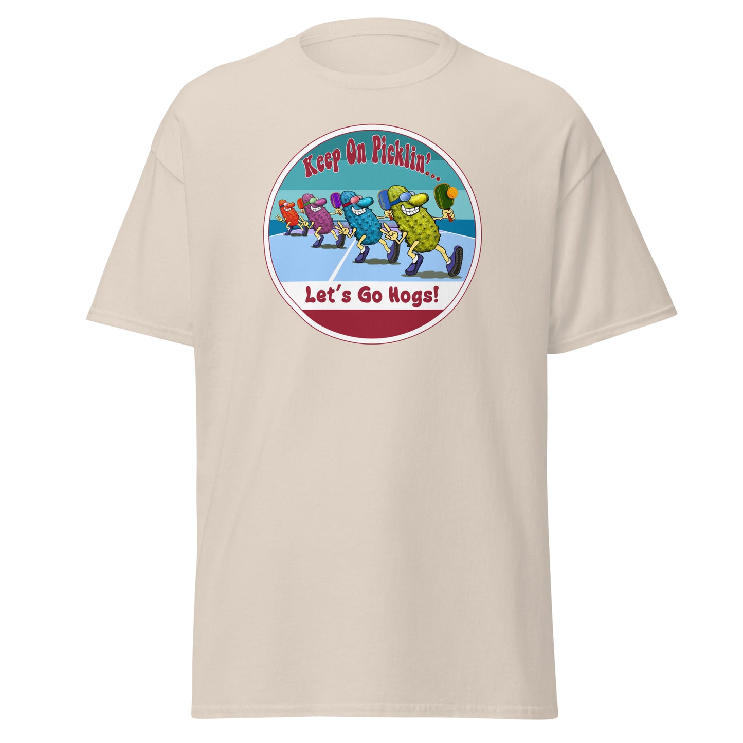 Arkansas Razorbacks Pickleball Shirt, Short-sleeve Tee, Retro Stripes Graphic