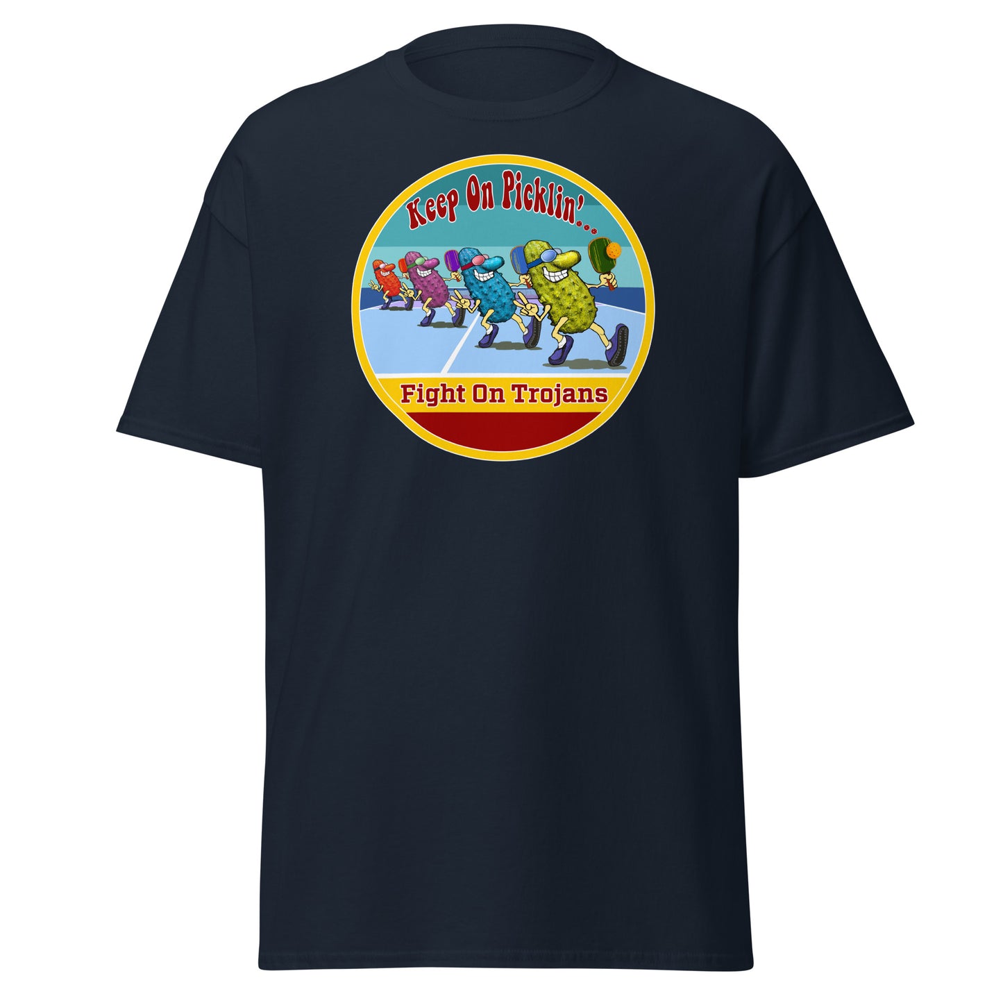 USC Trojans Pickleball Shirt, Short-sleeve Tee, Retro Stripes Graphic