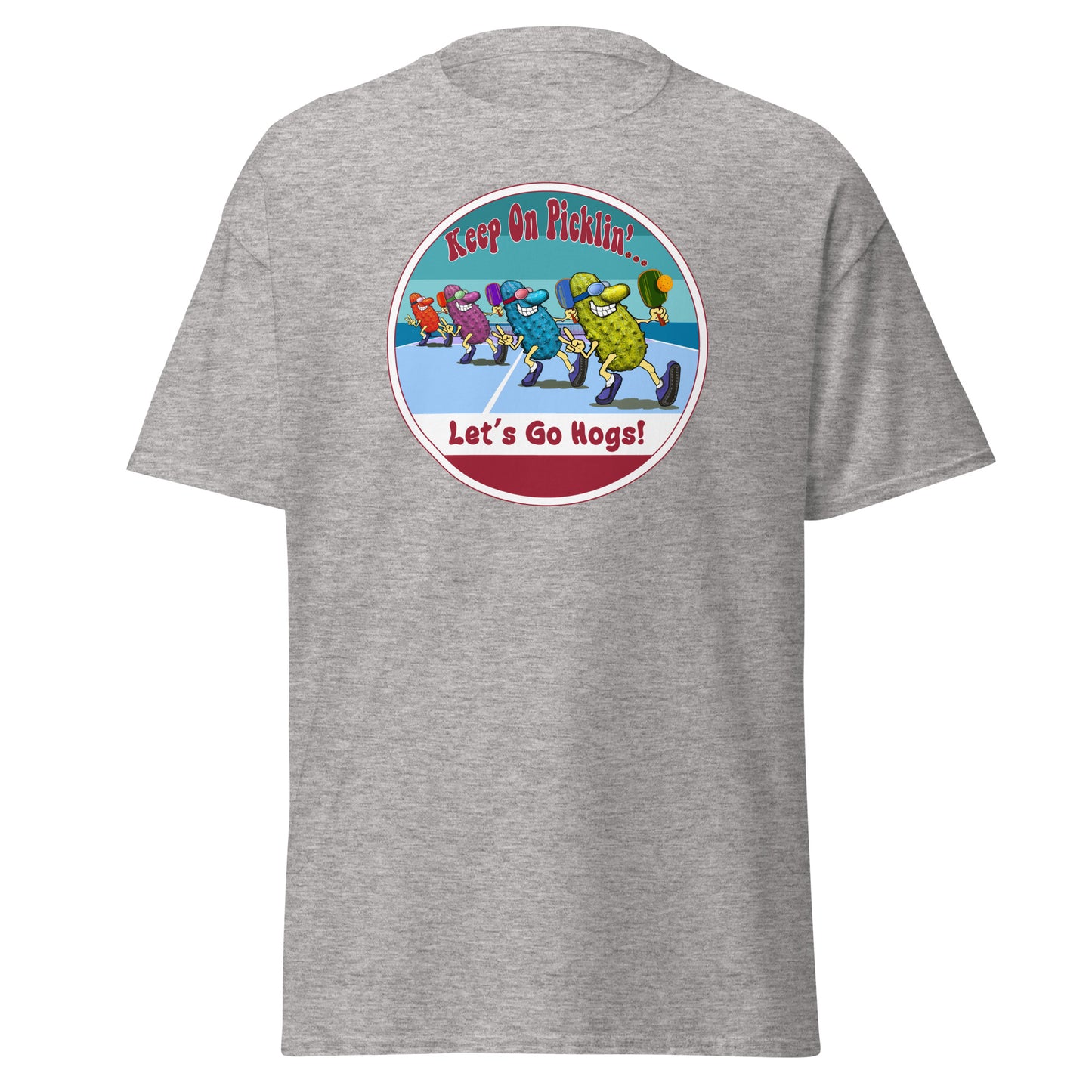 Arkansas Razorbacks Pickleball Shirt, Short-sleeve Tee, Retro Stripes Graphic