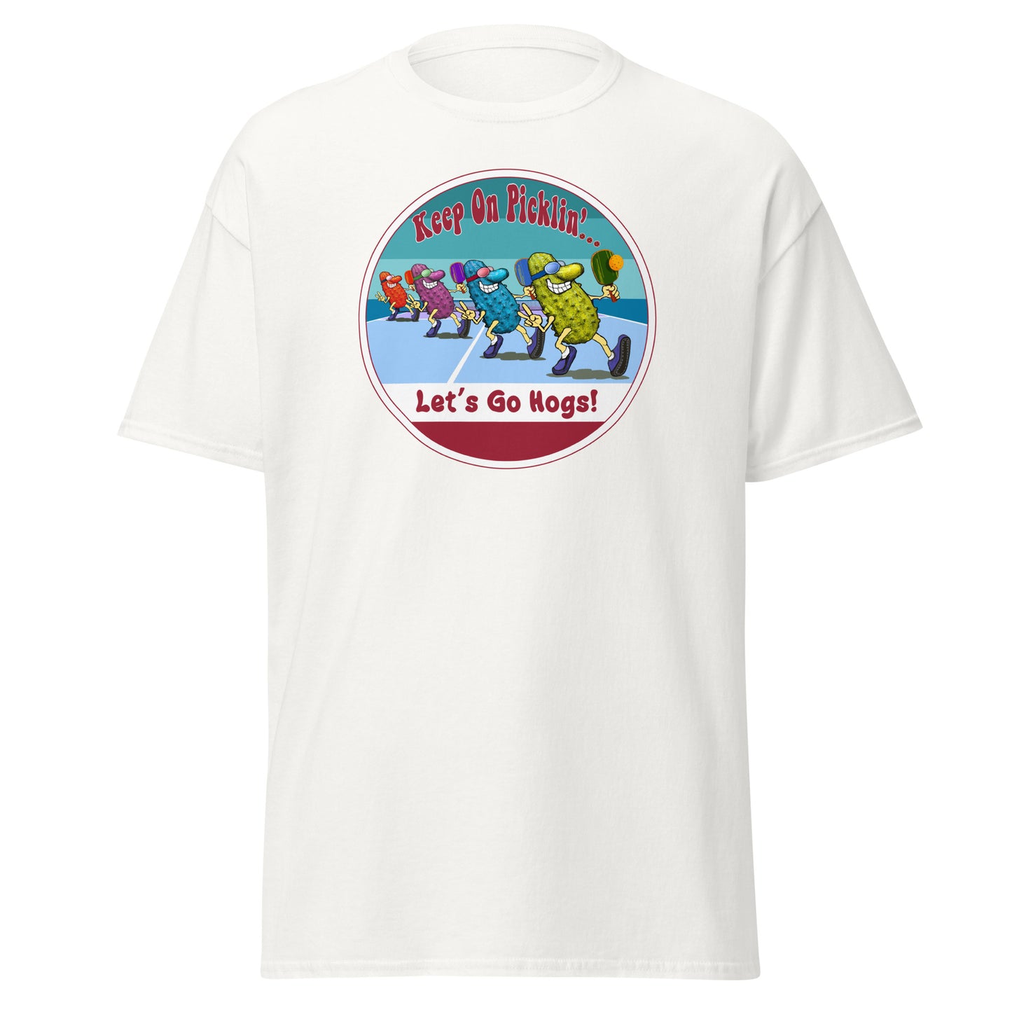 Arkansas Razorbacks Pickleball Shirt, Short-sleeve Tee, Retro Stripes Graphic