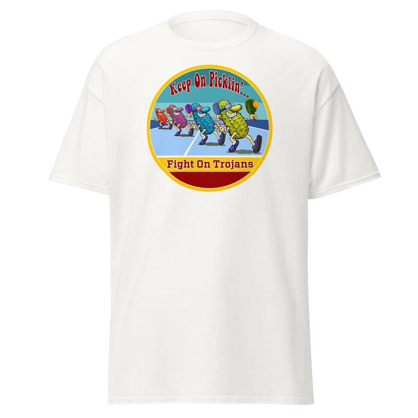 USC Trojans Pickleball Shirt, Short-sleeve Tee, Retro Stripes Graphic