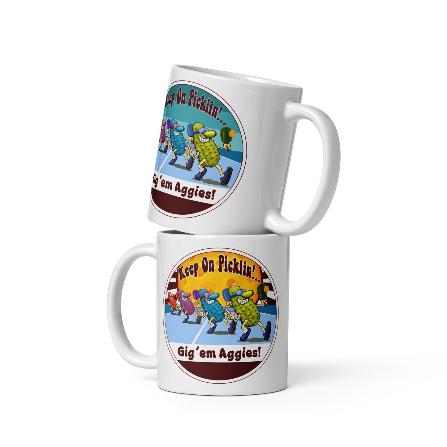 Texas A & M Aggies Pickleball Mug, Keep On Picklin', Gig 'em Aggies, 11oz and 15oz