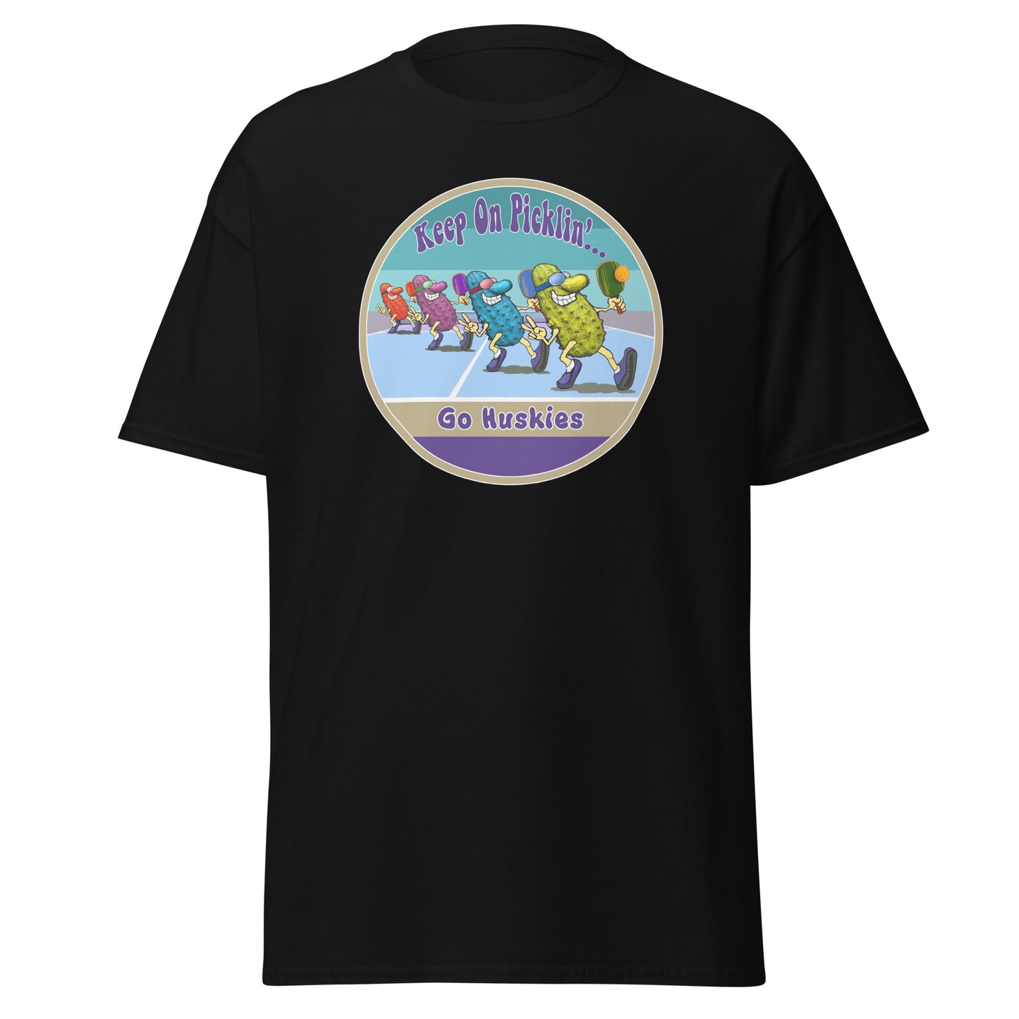 Washington Huskies Pickleball Shirt, Short-sleeve Tee, Retro Stripes Graphic