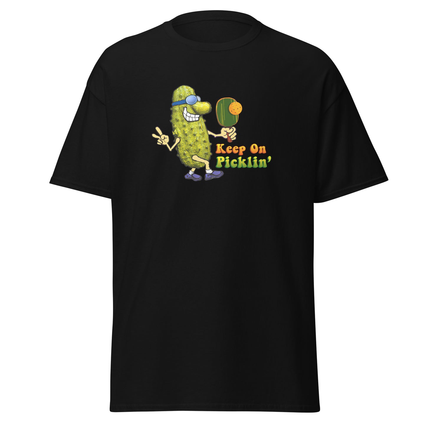 Fun Pickleball T-shirt, Keep On Picklin' Pickledude, Graphic on Front Center