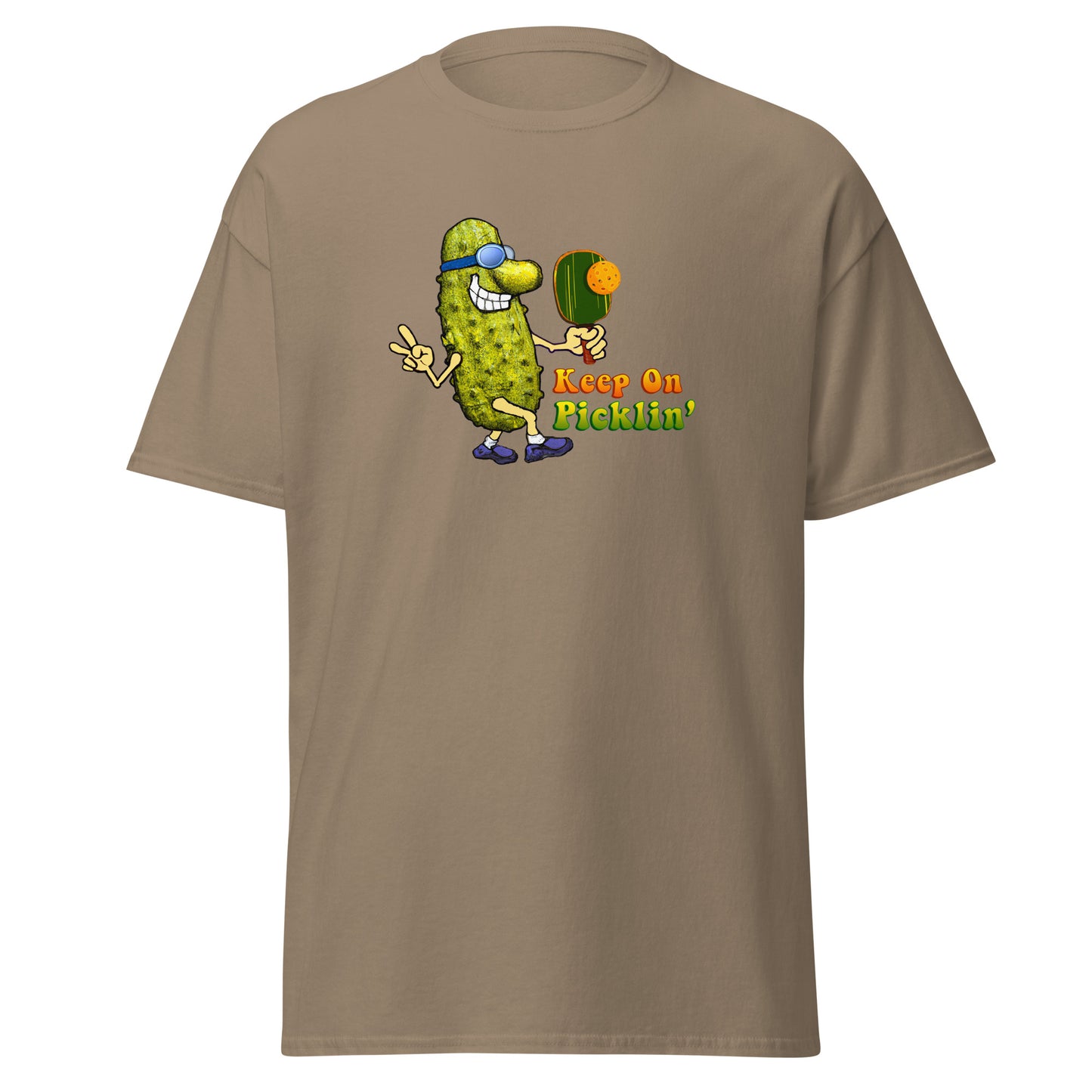 Fun Pickleball T-shirt, Keep On Picklin' Pickledude, Graphic on Front Center