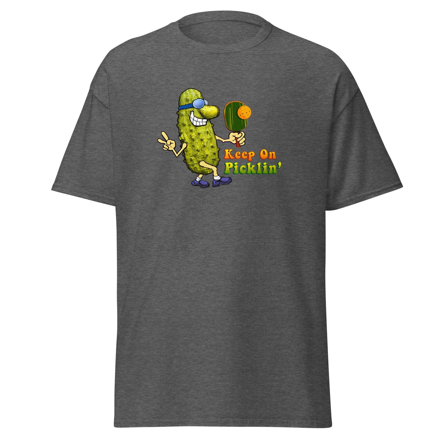 Fun Pickleball T-shirt, Keep On Picklin' Pickledude, Graphic on Front Center