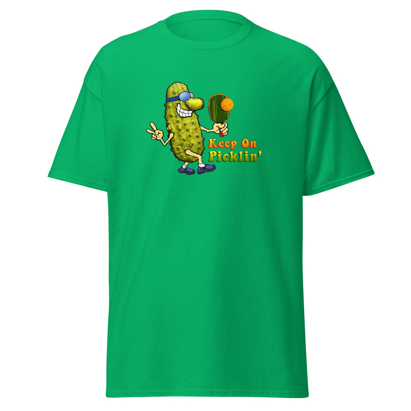 Fun Pickleball T-shirt, Keep On Picklin' Pickledude, Graphic on Front Center