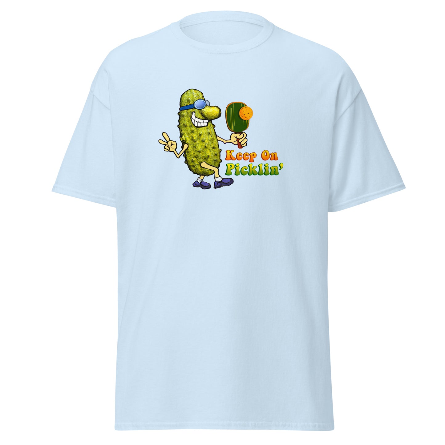 Fun Pickleball T-shirt, Keep On Picklin' Pickledude, Graphic on Front Center