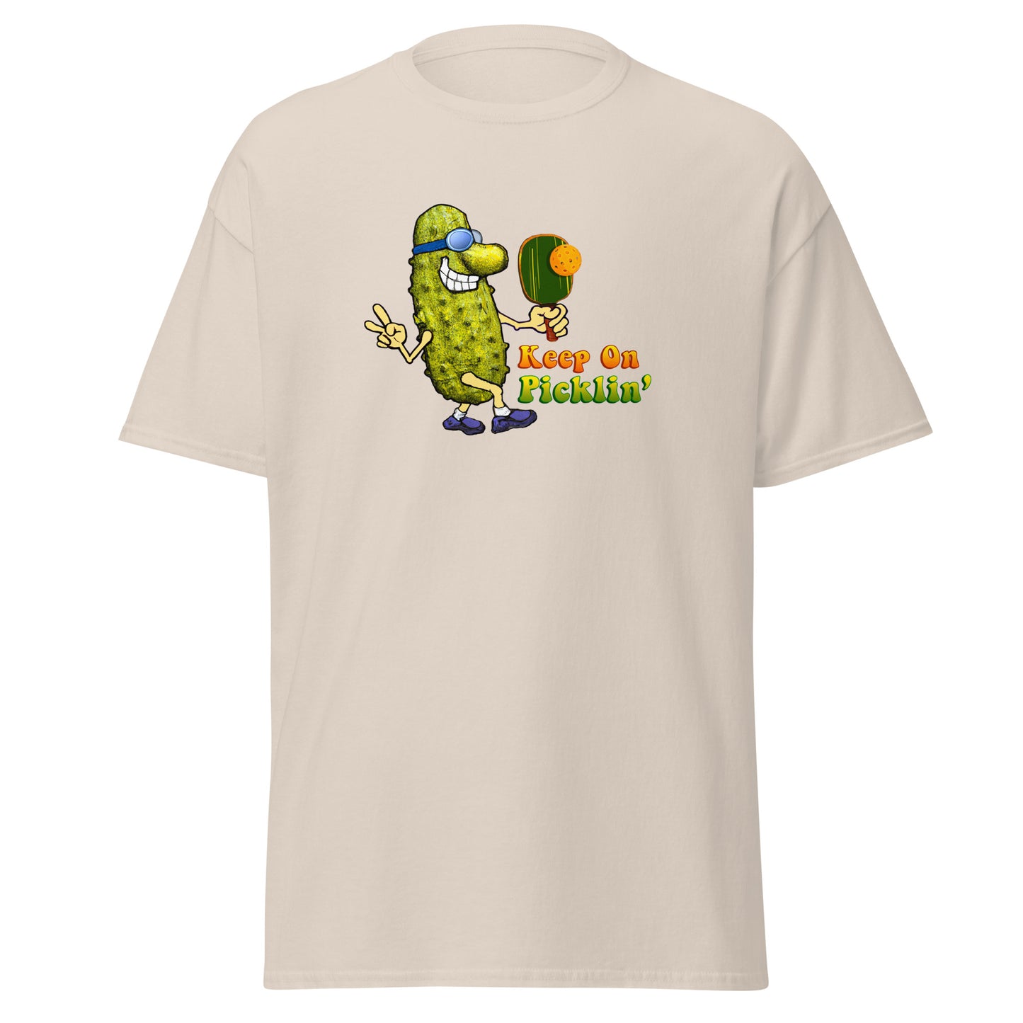 Fun Pickleball T-shirt, Keep On Picklin' Pickledude, Graphic on Front Center