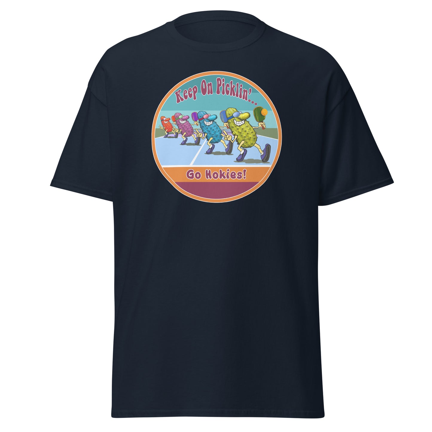 Virginia Tech Hokies Pickleball Shirt, Short-sleeve Tee, Retro Stripes Graphic