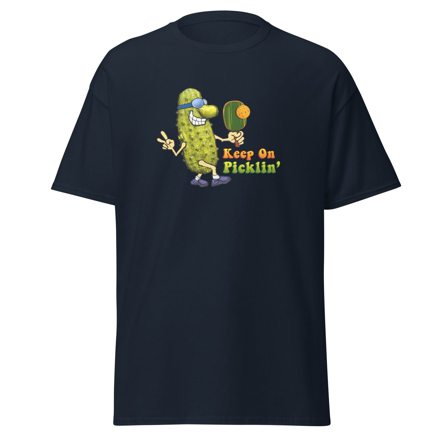 Fun Pickleball T-shirt, Keep On Picklin' Pickledude, Graphic on Front Center