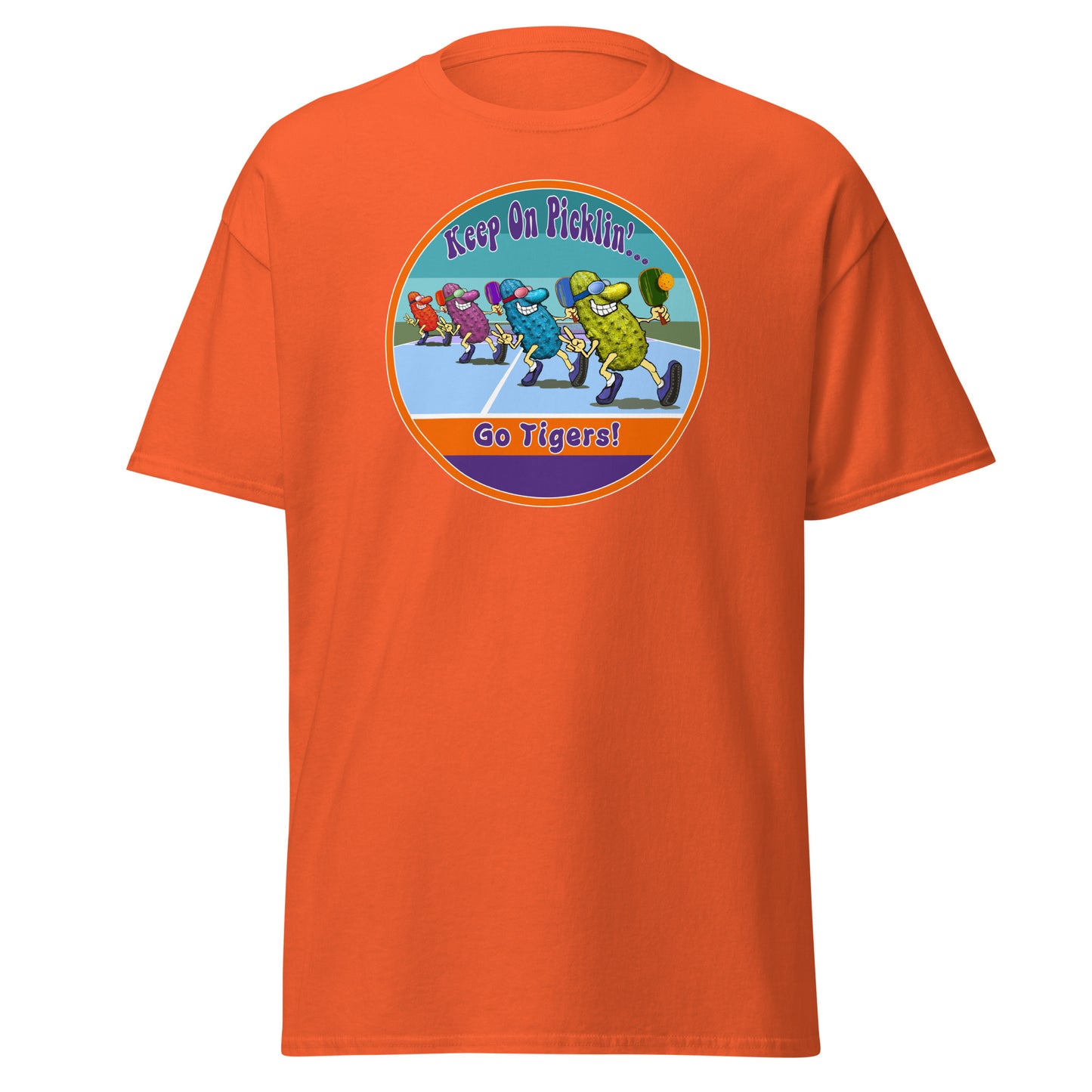 Clemson Tigers Pickleball Shirt, Short-sleeve Tee, Retro Stripes Graphic