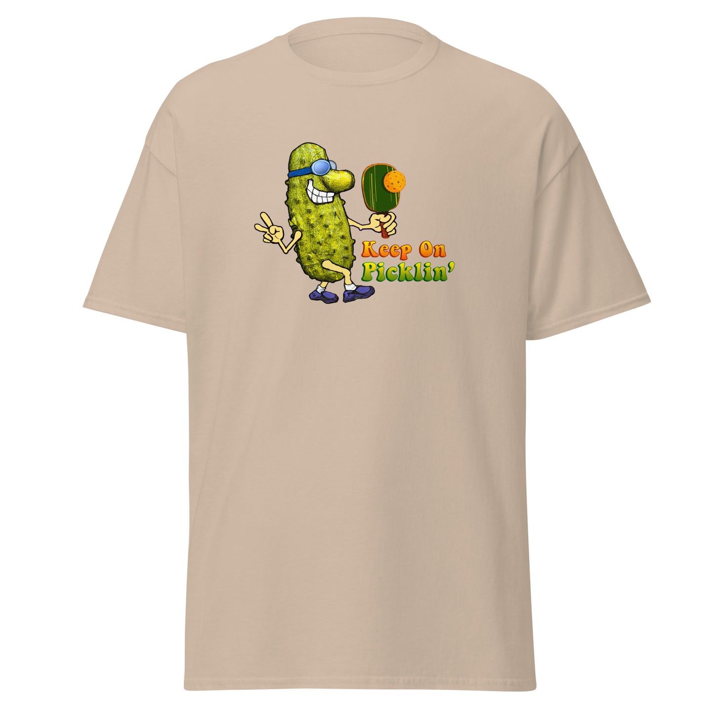 Fun Pickleball T-shirt, Keep On Picklin' Pickledude, Graphic on Front Center