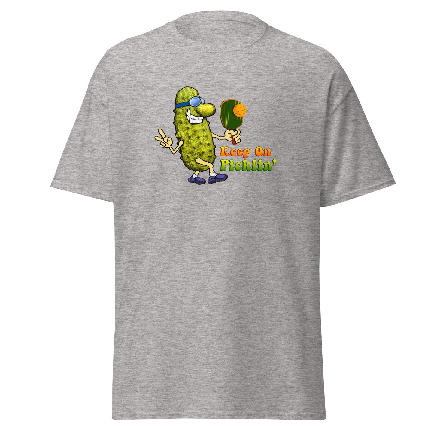 Fun Pickleball T-shirt, Keep On Picklin' Pickledude, Graphic on Front Center