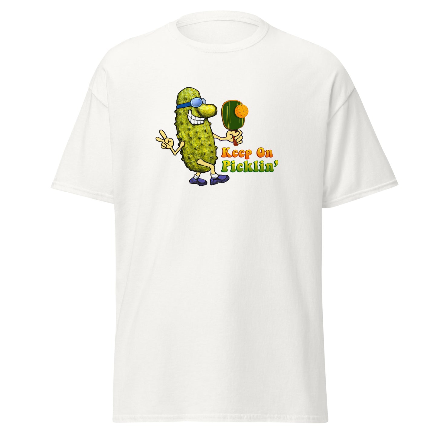 Fun Pickleball T-shirt, Keep On Picklin' Pickledude, Graphic on Front Center