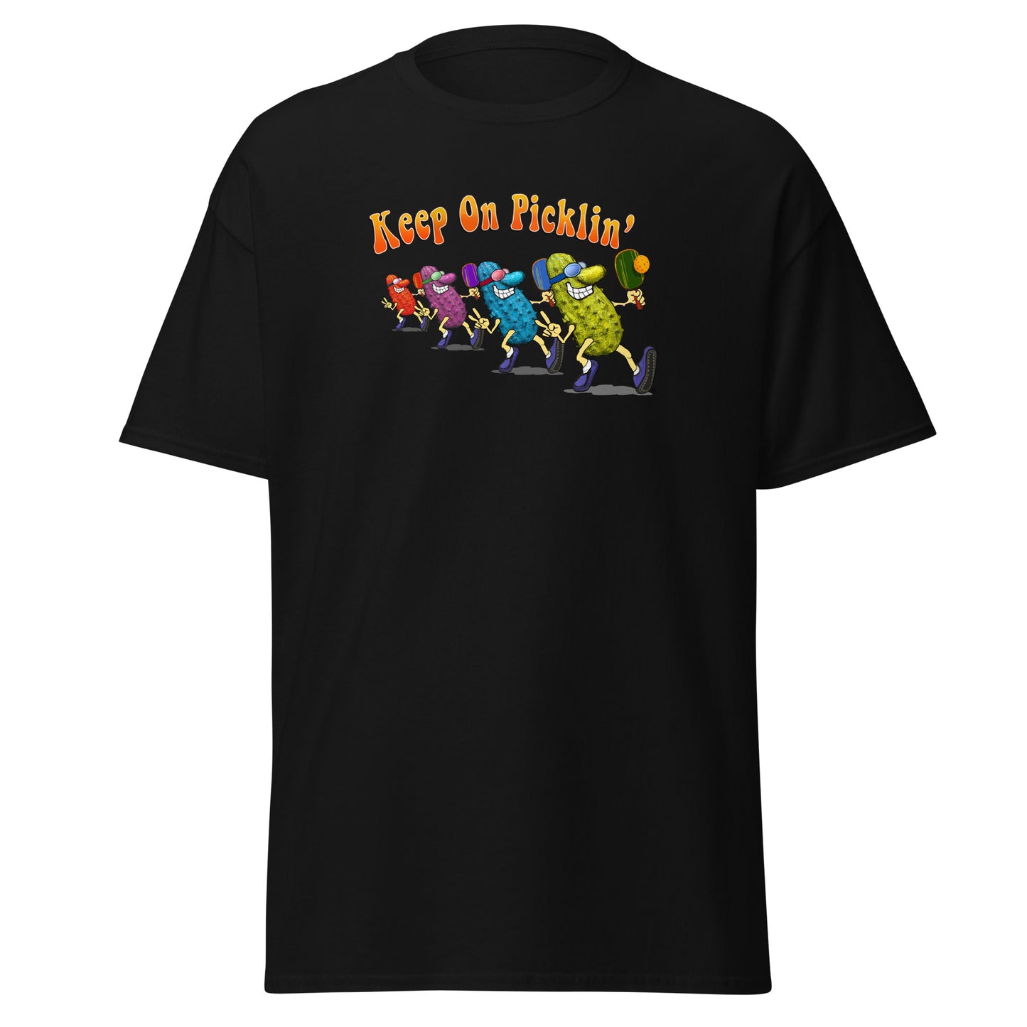 Fun Pickleball T-shirt, Keep On Picklin', Front Center Graphic, Short-sleeve