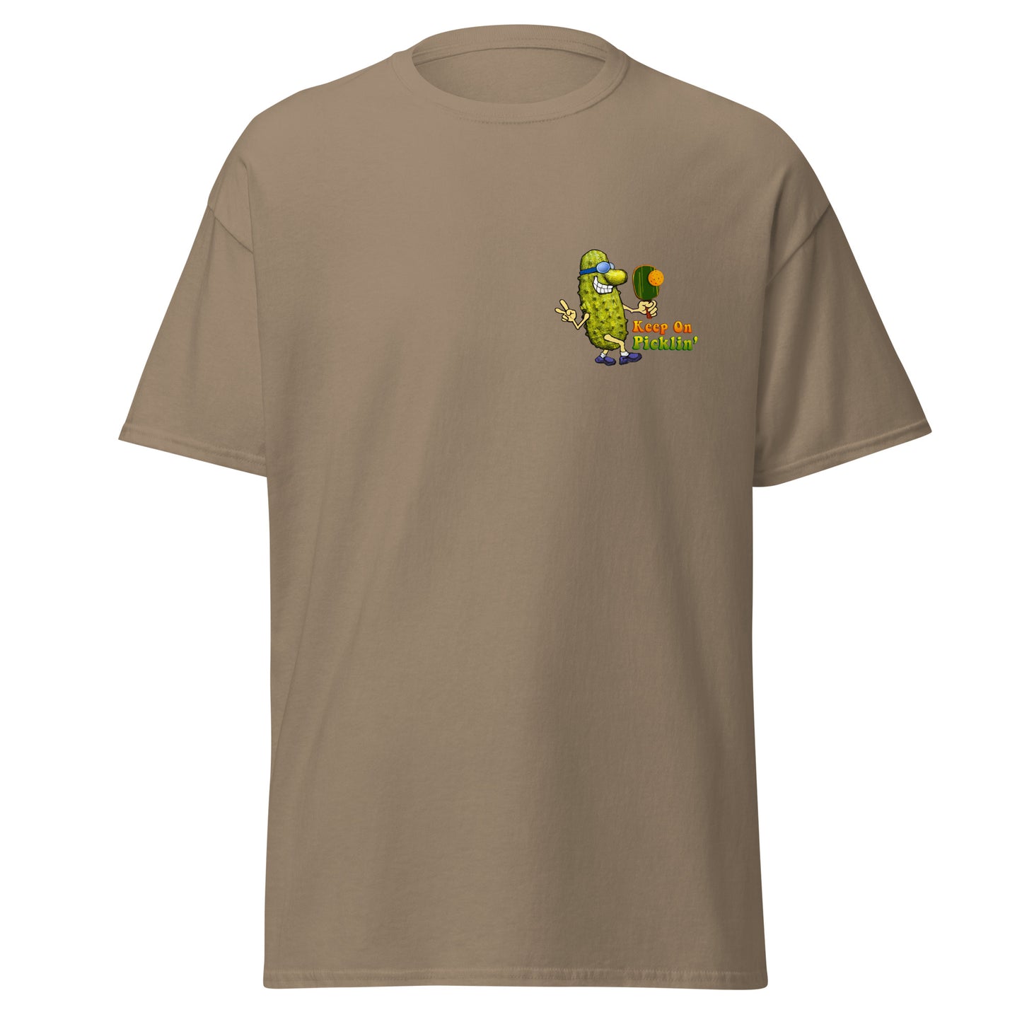 Fun Pickleball T-shirt, Keep On Picklin' Pickledude, Graphic on Front Left Chest