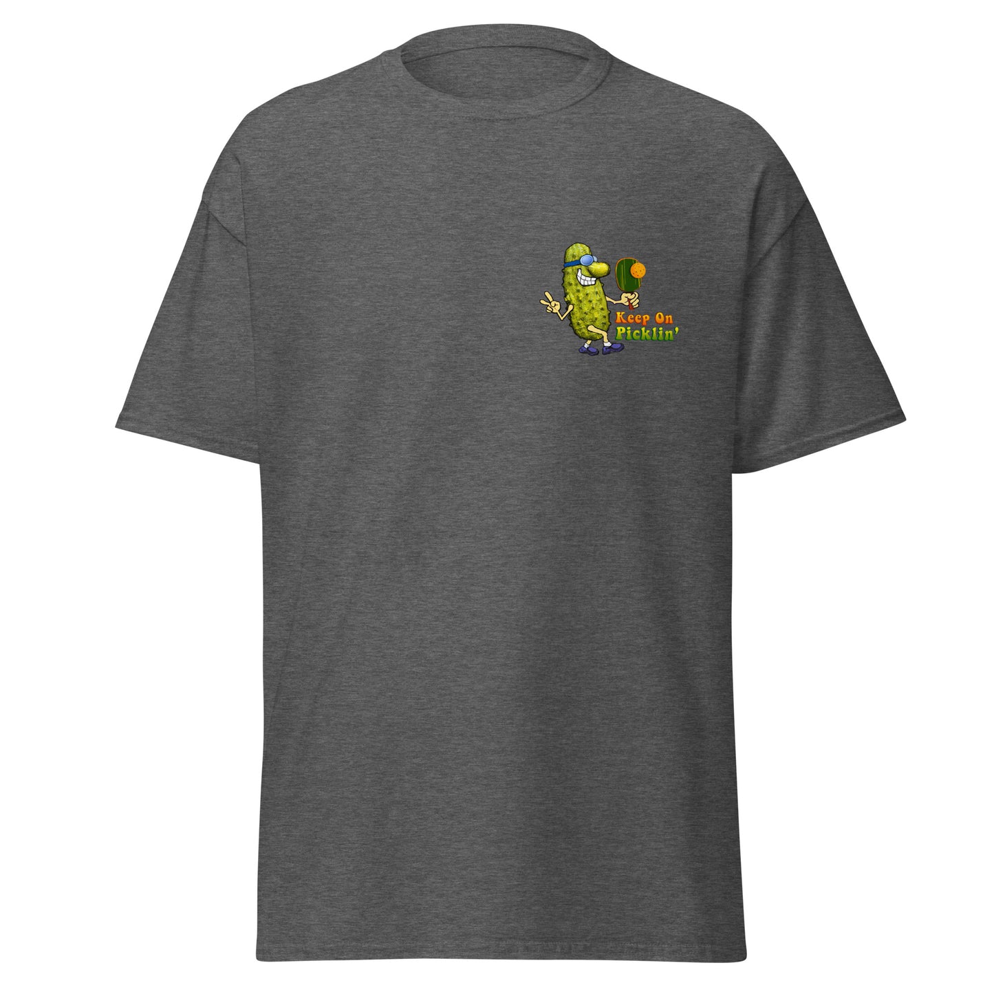 Fun Pickleball T-shirt, Keep On Picklin' Pickledude, Graphic on Front Left Chest