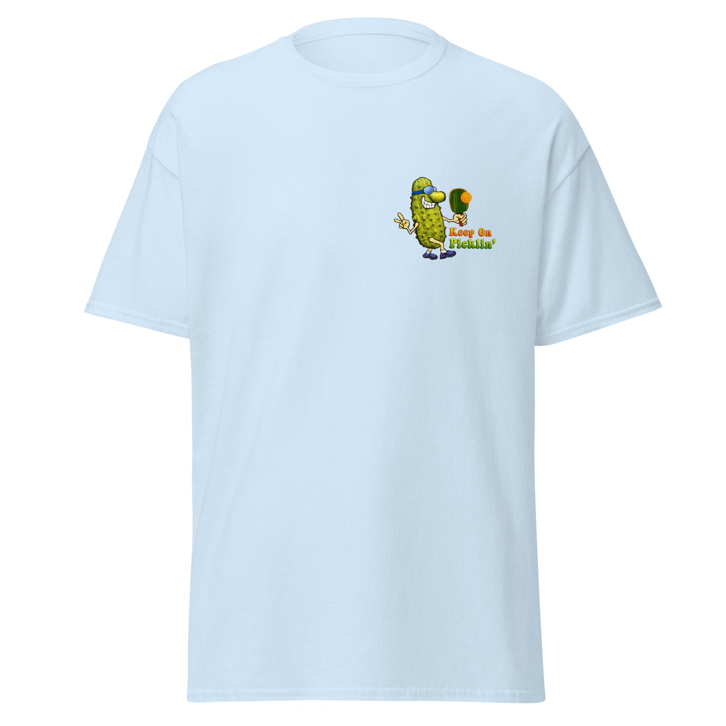 Fun Pickleball T-shirt, Keep On Picklin' Pickledude, Graphic on Front Left Chest