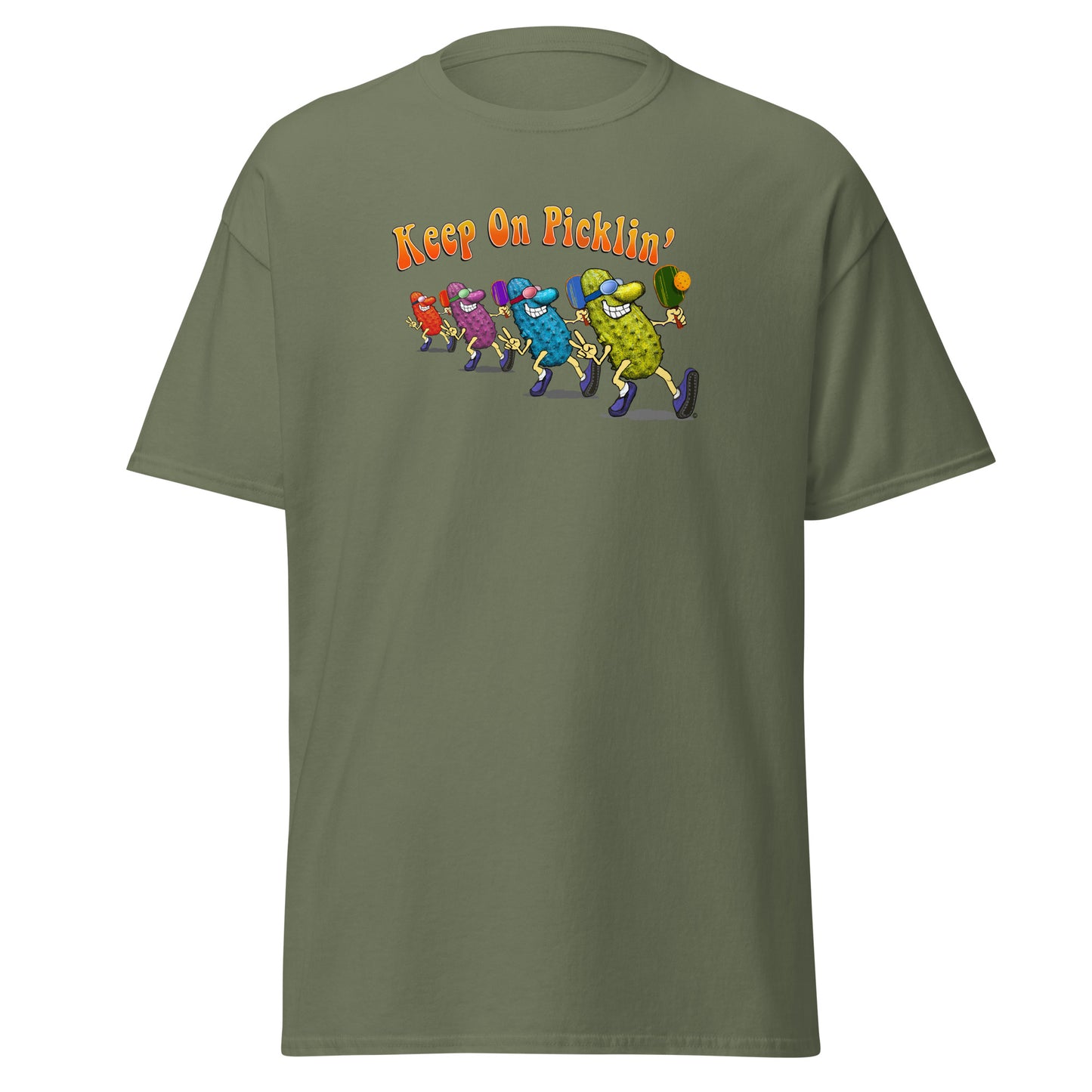 Fun Pickleball T-shirt, Keep On Picklin', Front Center Graphic, Short-sleeve