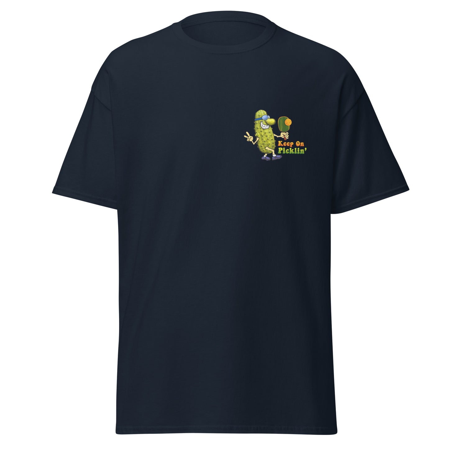 Fun Pickleball T-shirt, Keep On Picklin' Pickledude, Graphic on Front Left Chest