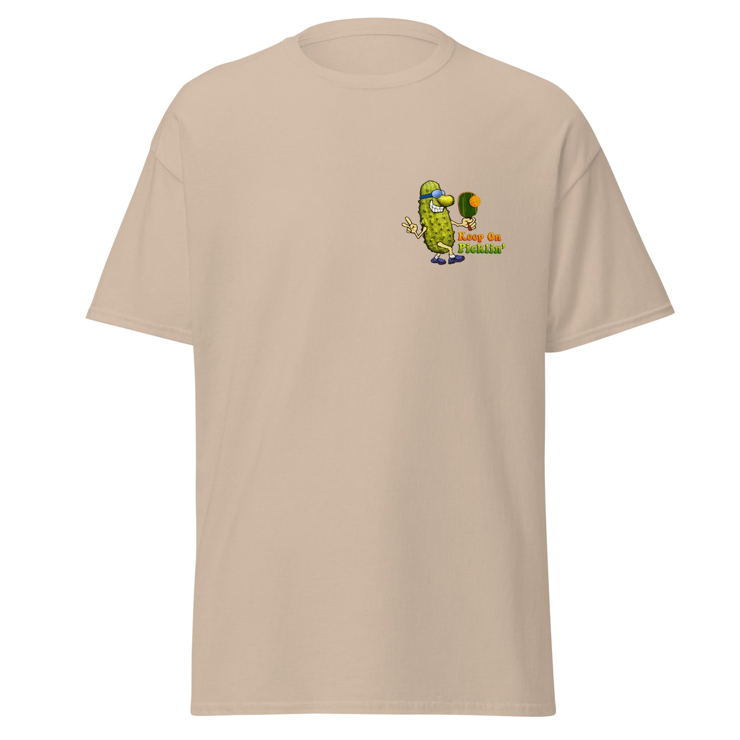 Fun Pickleball T-shirt, Keep On Picklin' Pickledude, Graphic on Front Left Chest