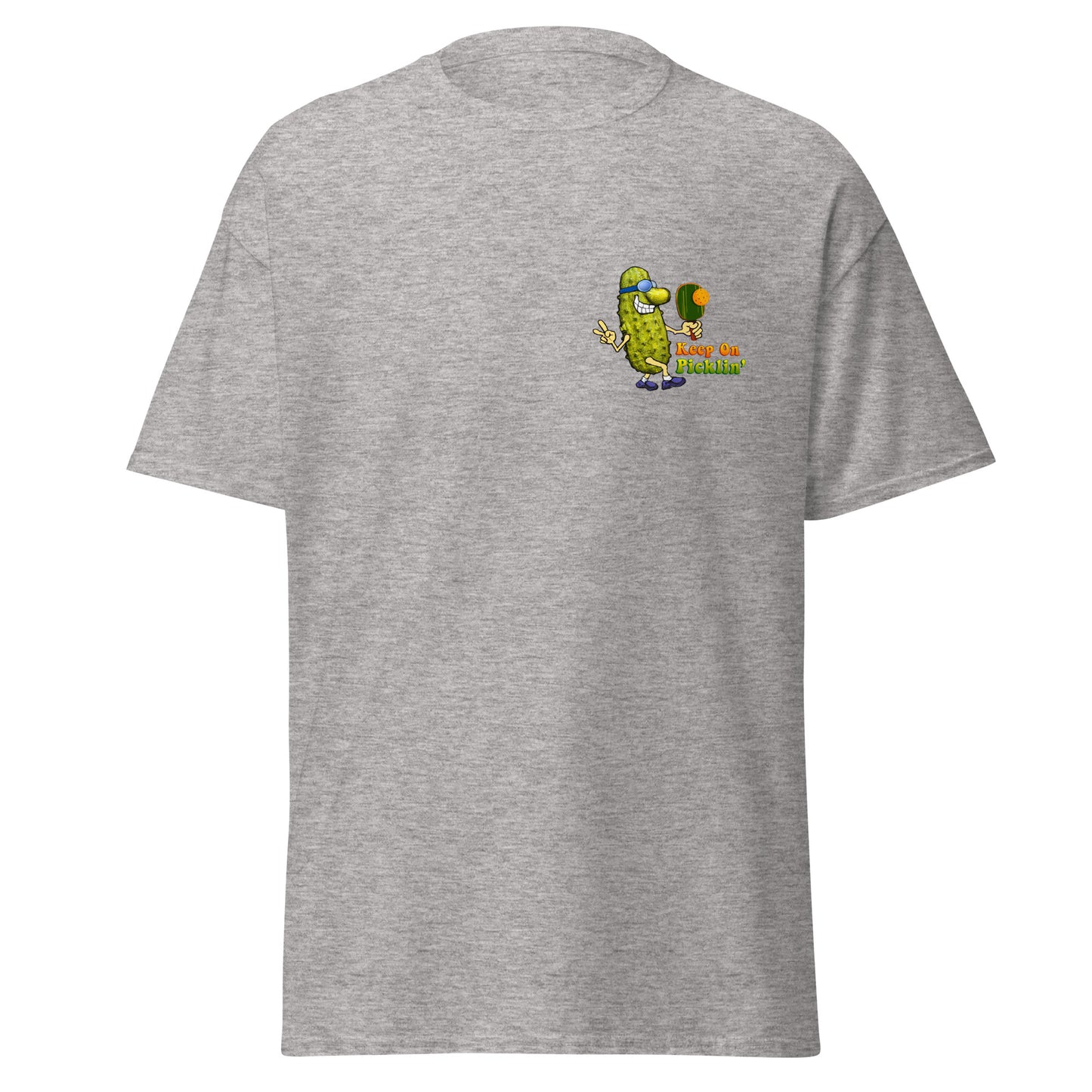 Fun Pickleball T-shirt, Keep On Picklin' Pickledude, Graphic on Front Left Chest