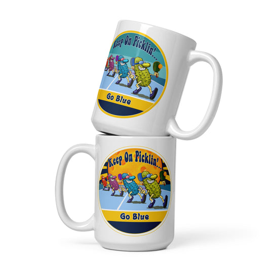 Michigan Wolverines Pickleball Mug, Keep On Picklin', Go Blue, 11oz and 15oz