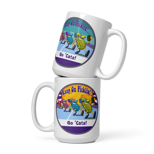 Northwestern Wildcats Pickleball Mug, Keep On Picklin', Go 'Cats, 11oz and 15oz