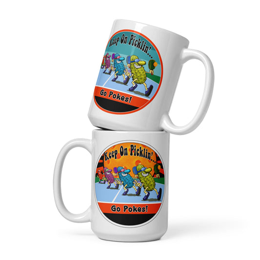 Oklahoma State Cowboys Pickleball Mug, Keep On Picklin', Go Pokes, 11oz and 15oz