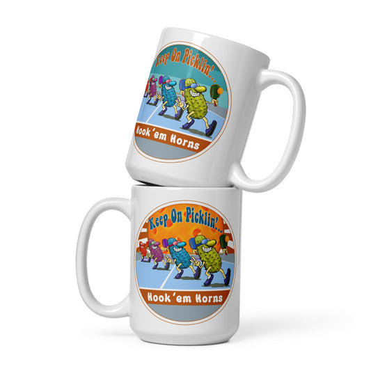 Texas Longhorns Pickleball Mug, Keep On Picklin', Hook 'em Horns, 11oz and 15oz